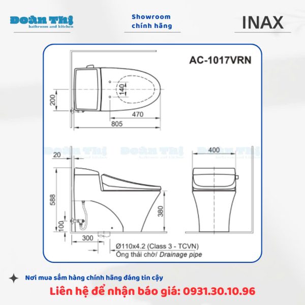 Bàn Cầu 1 Khối INAX AC-1017VRN - Ảnh 3