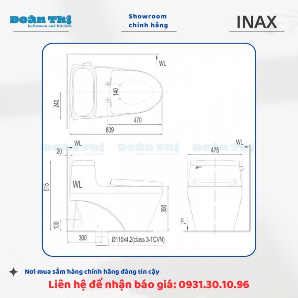 Bàn Cầu 1 Khối INAX AC-1135VN - Ảnh 2