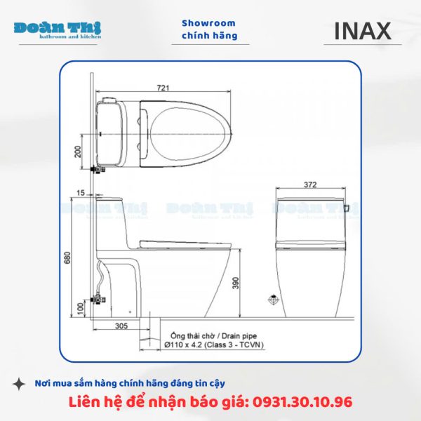 Bàn Cầu 1 Khối INAX AC-912VN - Ảnh 7