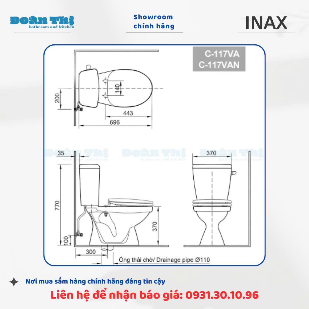 Bàn Cầu 2 Khối INAX C-117VAN - Ảnh 8