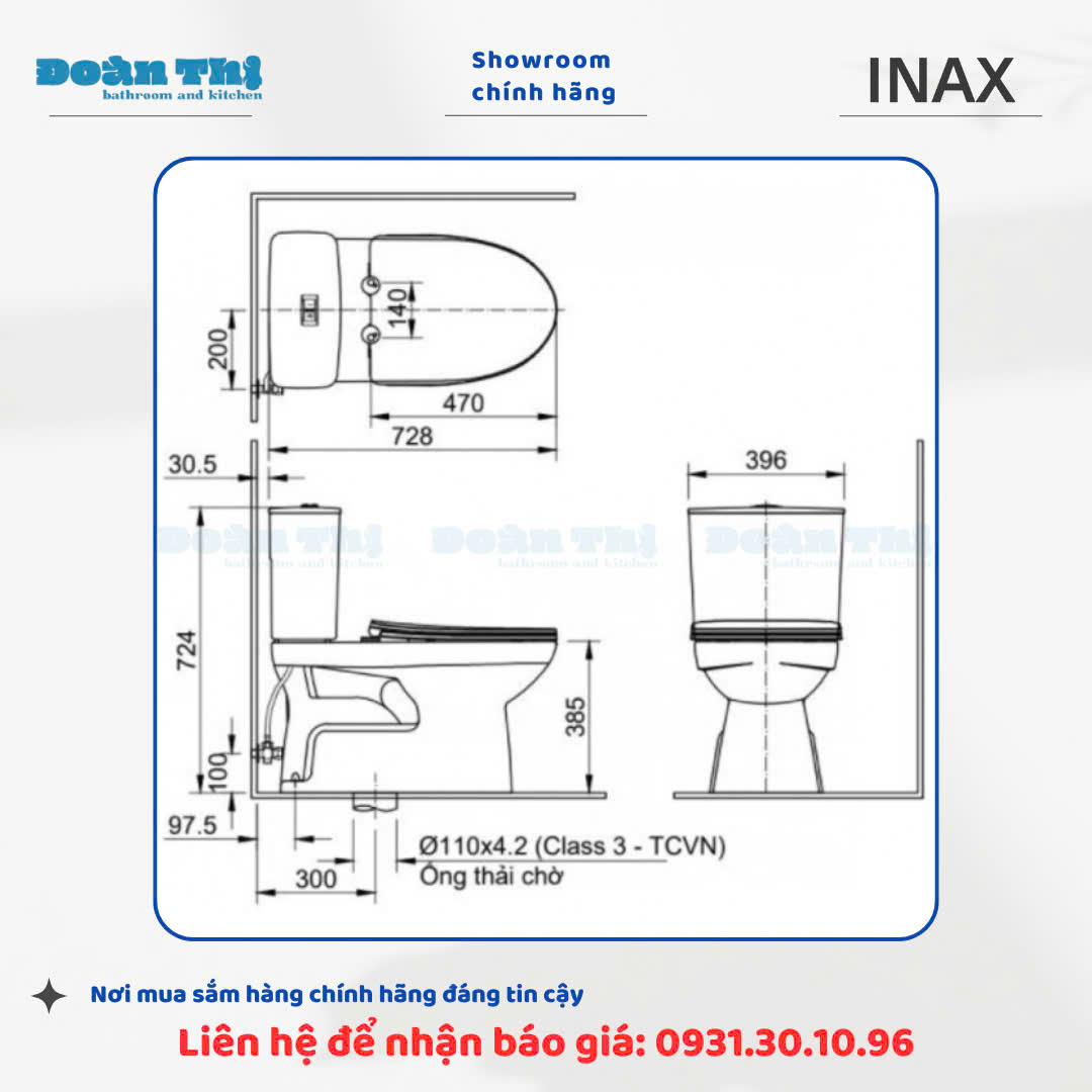 Bàn Cầu 2 Khối INAX C-514VAN - Ảnh 6
