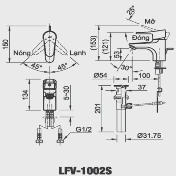 Vòi Lavabo Nóng Lạnh INAX LFV-1002S