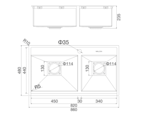 Chậu Rửa Chén 2 Hộc MALLOCA MS 6304 ST